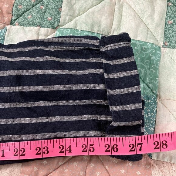 Ellen Tracy Linen Pants Womens S Blue Stripe Cropped Coastal Drawstring Boho - Picture 10 of 10